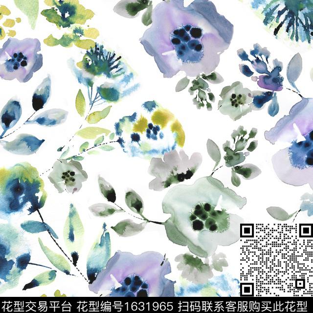 花卉水彩花卉清爽数码印花花型下载（图片编号: 1631965） - 瓦栏（Walan）