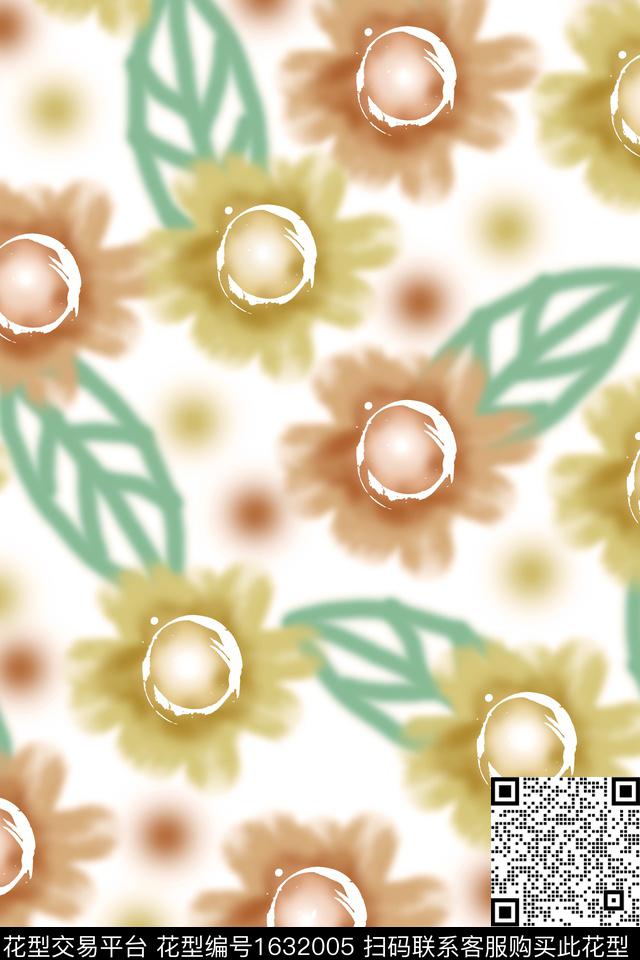 数码花型绿植树叶波点数码印花花型下载（图片编号: 1632005） - 瓦栏（Walan）