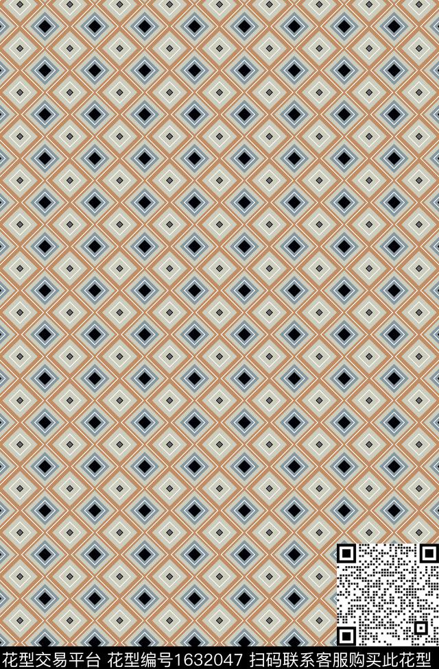格子几何传统印花花型下载（图片编号: 1632047） - 瓦栏（Walan）