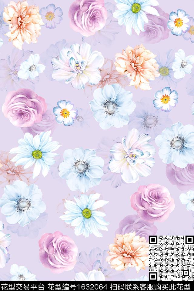 花卉水彩花卉影花数码印花花型下载（图片编号: 1632064） - 瓦栏（Walan）