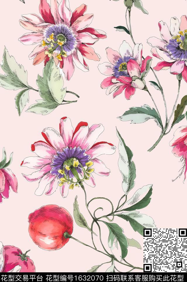 花卉水彩花卉年轻女装数码印花花型下载（图片编号: 1632070） - 瓦栏（Walan）