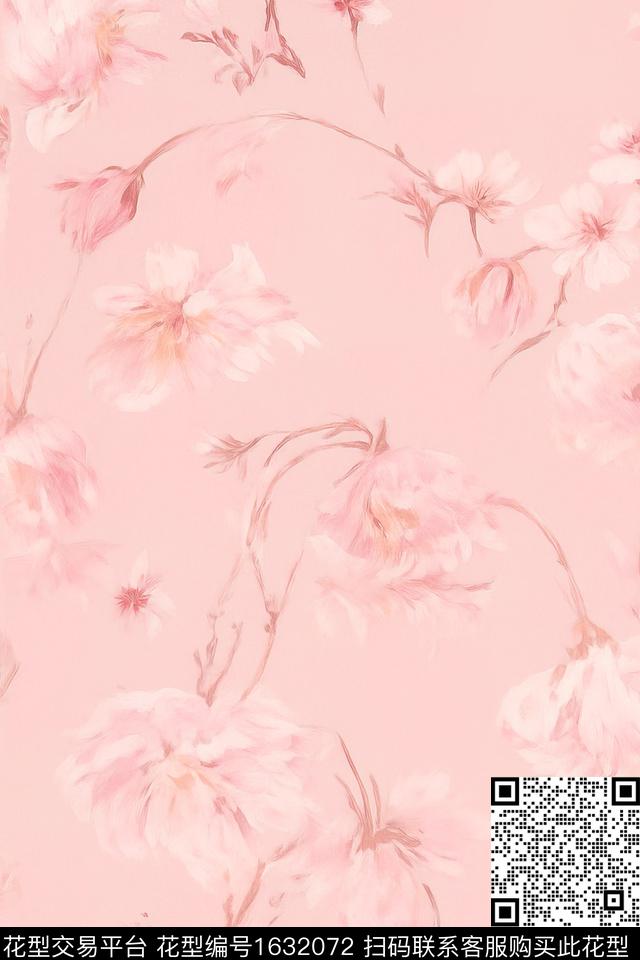 花卉模糊花卉朦胧花卉数码印花花型下载（图片编号: 1632072） - 瓦栏（Walan）