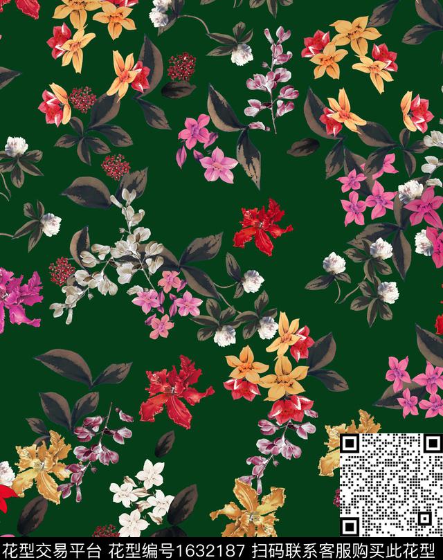 花卉碎花满版散花数码印花花型下载（图片编号: 1632187） - 瓦栏（Walan）