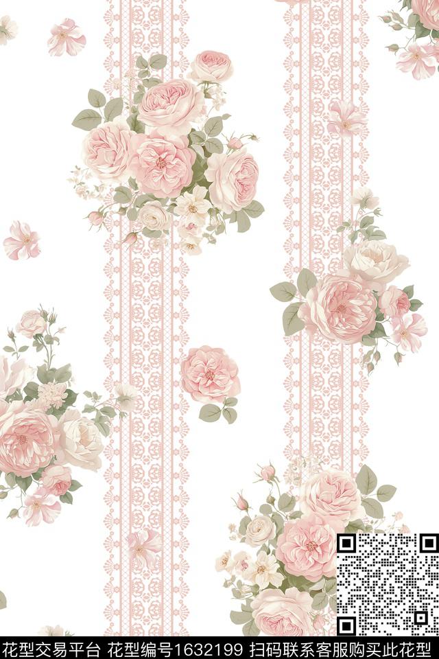 花卉蕾丝花边数码印花花型下载（图片编号: 1632199） - 瓦栏（Walan）