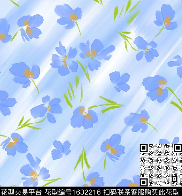 水彩花卉抽象笔触数码印花花型下载（图片编号: 1632216） - 瓦栏（Walan）
