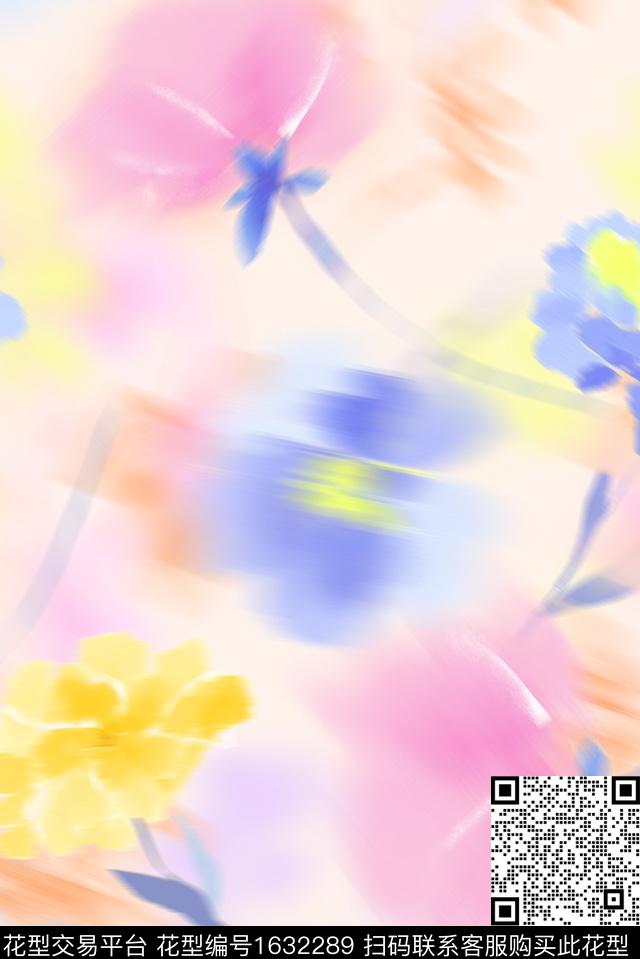花卉抽象花卉模糊花卉数码印花花型下载（图片编号: 1632289） - 瓦栏（Walan）