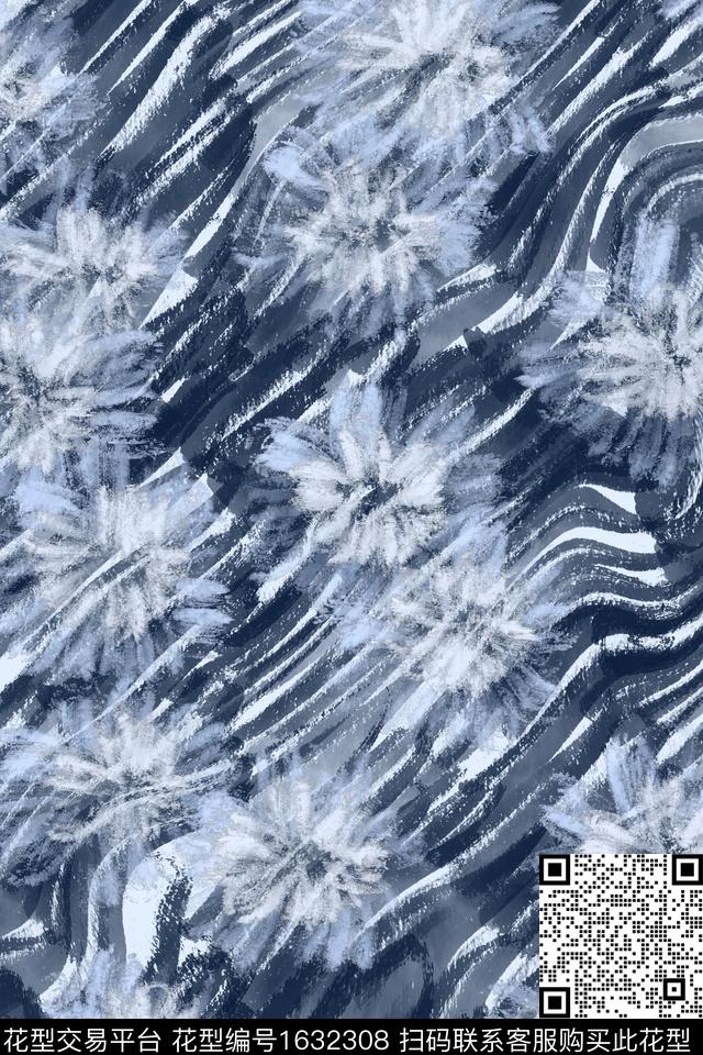 侘寂花卉笔触数码印花花型下载（图片编号: 1632308） - 瓦栏（Walan）