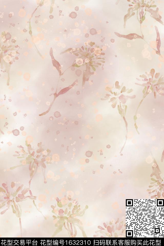 侘寂花卉水彩数码印花花型下载（图片编号: 1632310） - 瓦栏（Walan）