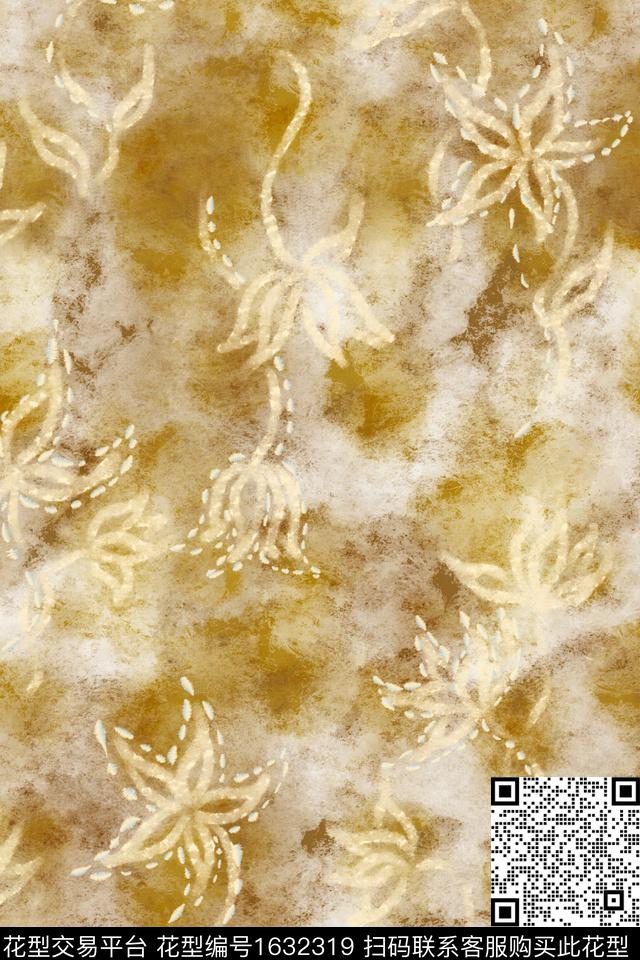 侘寂花卉笔触数码印花花型下载（图片编号: 1632319） - 瓦栏（Walan）