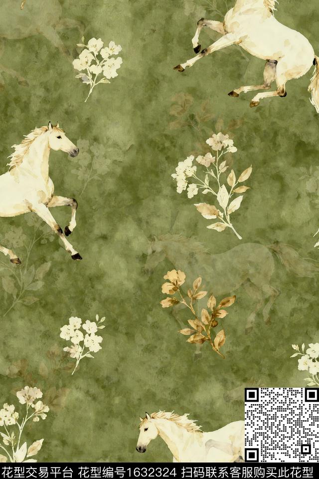 花卉水彩马数码印花花型下载（图片编号: 1632324） - 瓦栏（Walan）