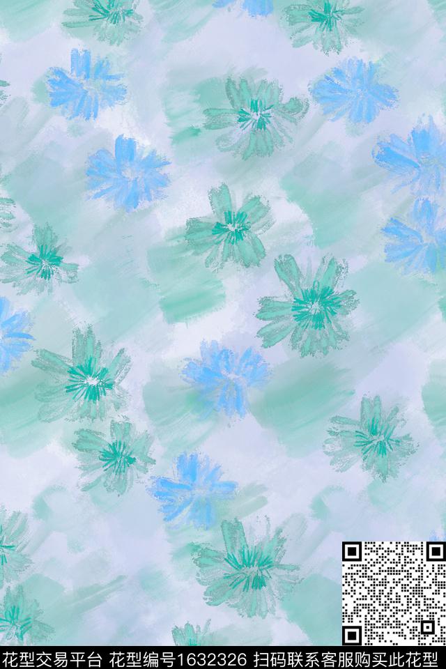 清爽底花卉侘寂花卉数码印花花型下载（图片编号: 1632326） - 瓦栏（Walan）