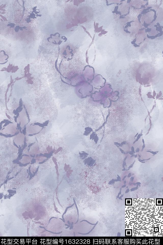 侘寂花卉肌理数码印花花型下载（图片编号: 1632328） - 瓦栏（Walan）