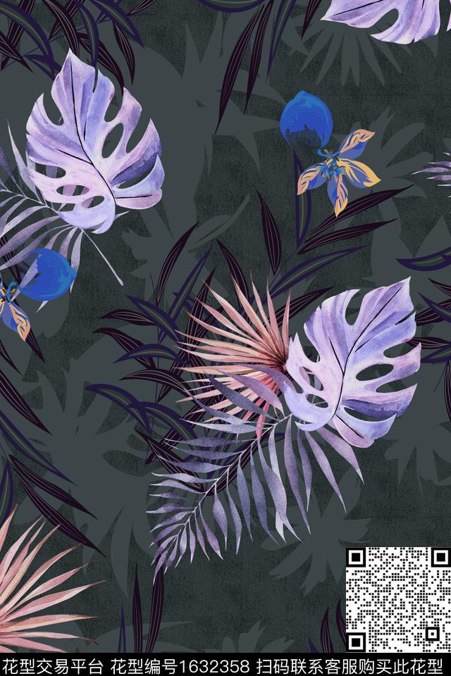 中老年热带花型绿植树叶数码印花花型下载（图片编号: 1632358） - 瓦栏（Walan）