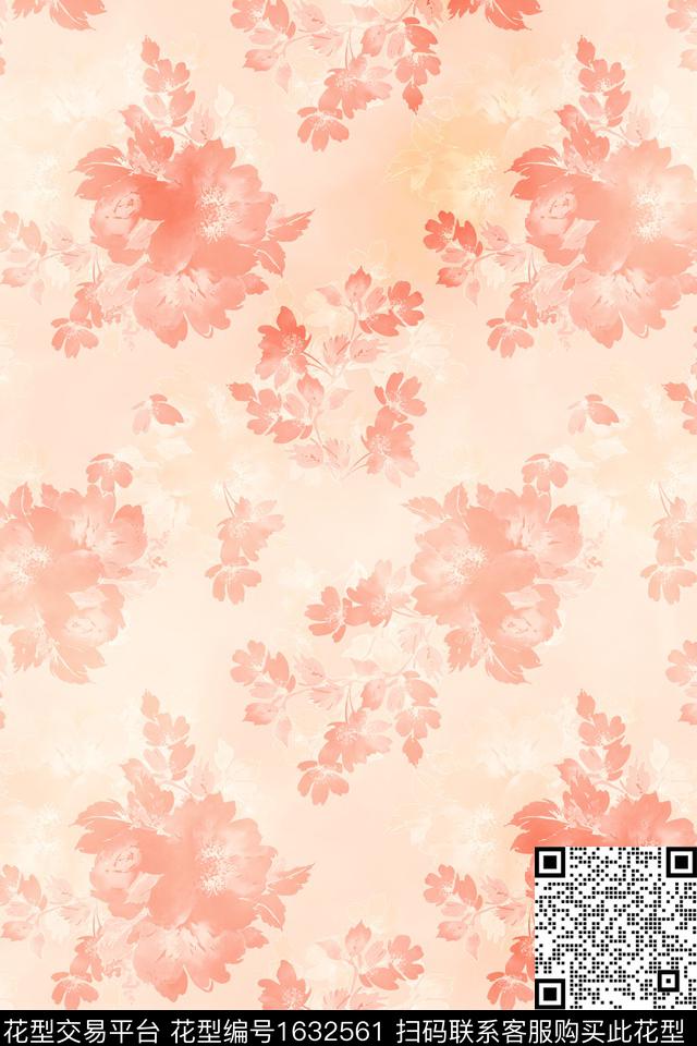 花卉水彩花卉影花数码印花花型下载（图片编号: 1632561） - 瓦栏（Walan）