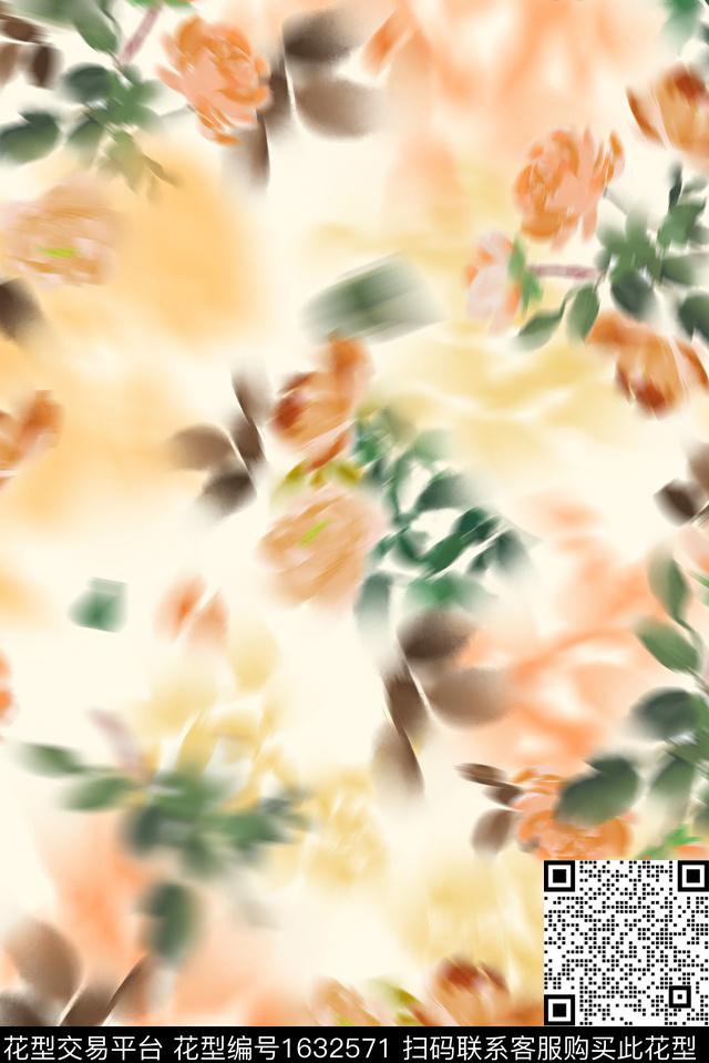 花卉春夏花型模糊花卉传统印花花型下载（图片编号: 1632571） - 瓦栏（Walan）