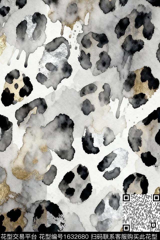 豹纹水墨风动物纹数码印花花型下载（图片编号: 1632680） - 瓦栏（Walan）