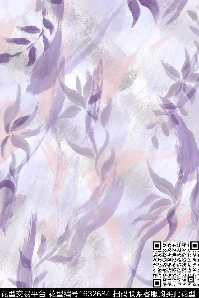 剪影侘寂花卉数码印花花型下载（图片编号: 1632684） - 瓦栏（Walan）