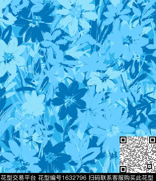 抽象花卉迷彩手绘花卉传统印花花型下载（图片编号: 1632796） - 瓦栏（Walan）