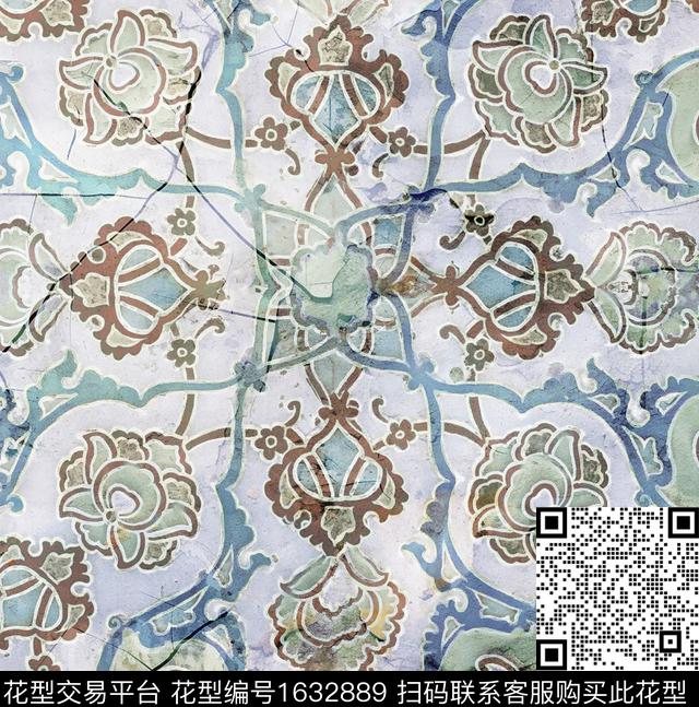 民族风墙纸线条花卉数码印花花型下载（图片编号: 1632889） - 瓦栏（Walan）