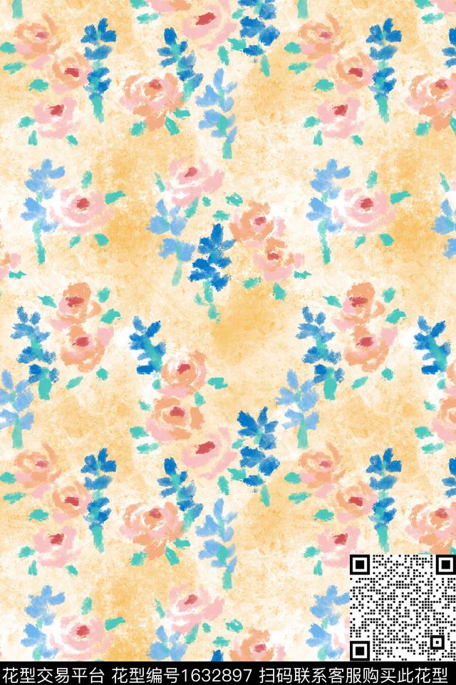 小清新清爽底花卉花卉数码印花花型下载（图片编号: 1632897） - 瓦栏（Walan）