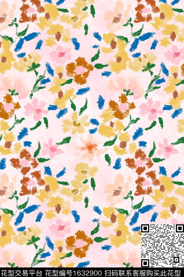小清新清爽底花卉花卉数码印花花型下载（图片编号: 1632900） - 瓦栏（Walan）