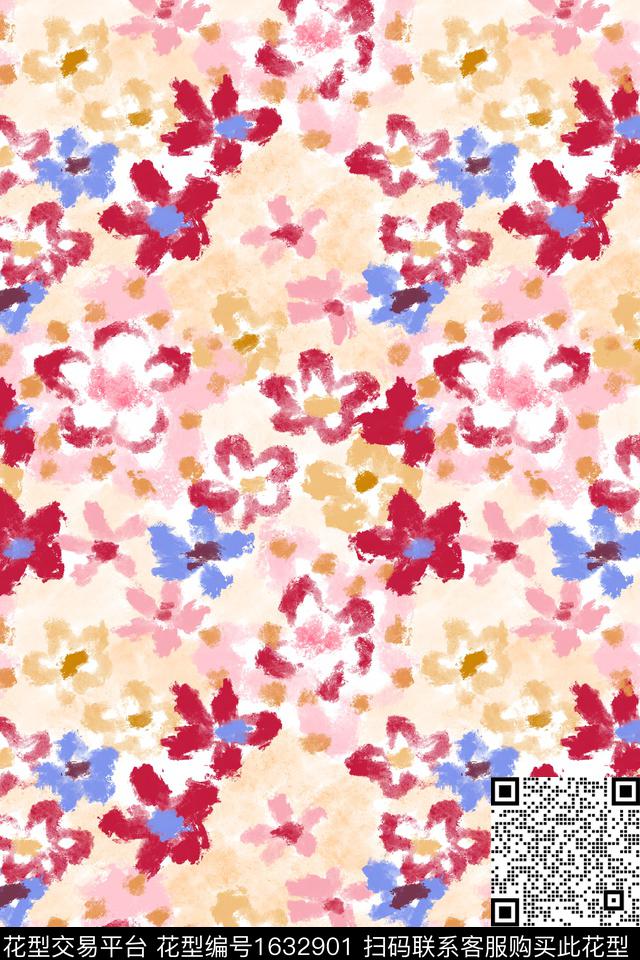 小清新清爽底花卉花卉数码印花花型下载（图片编号: 1632901） - 瓦栏（Walan）