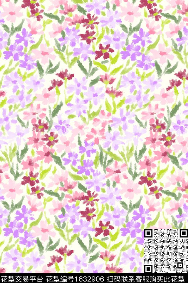 小清新清爽底花卉花卉数码印花花型下载（图片编号: 1632906） - 瓦栏（Walan）
