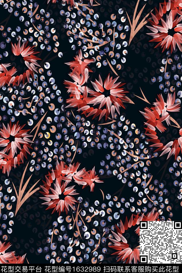 花卉波点中老年数码印花花型下载（图片编号: 1632989） - 瓦栏（Walan）