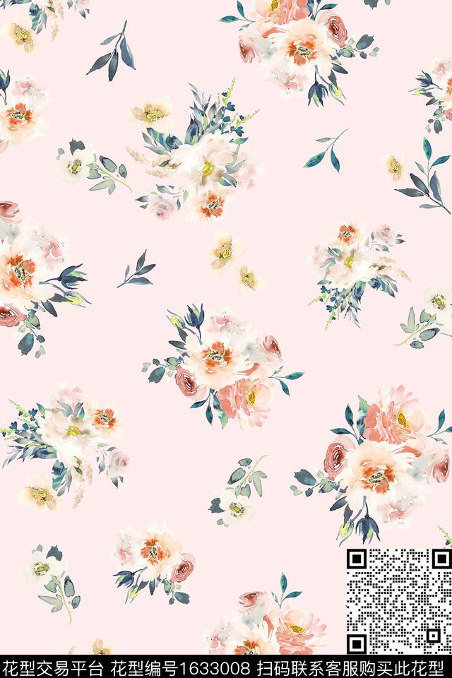 年轻女装花卉水彩花卉数码印花花型下载（图片编号: 1633008） - 瓦栏（Walan）