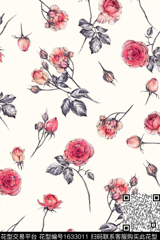 年轻女装花卉水彩花卉数码印花花型下载（图片编号: 1633011） - 瓦栏（Walan）