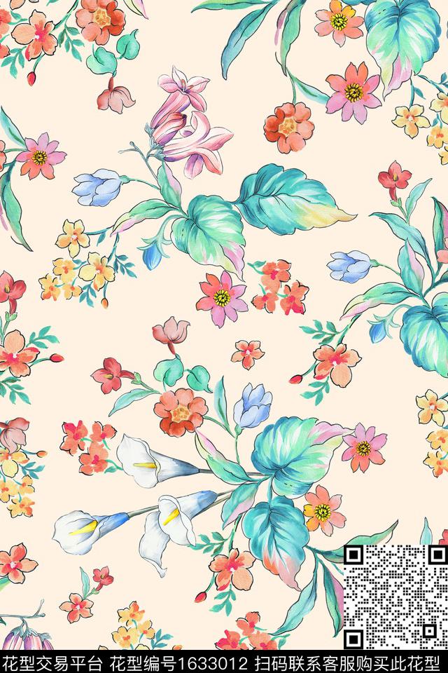 年轻女装花卉水彩花卉数码印花花型下载（图片编号: 1633012） - 瓦栏（Walan）