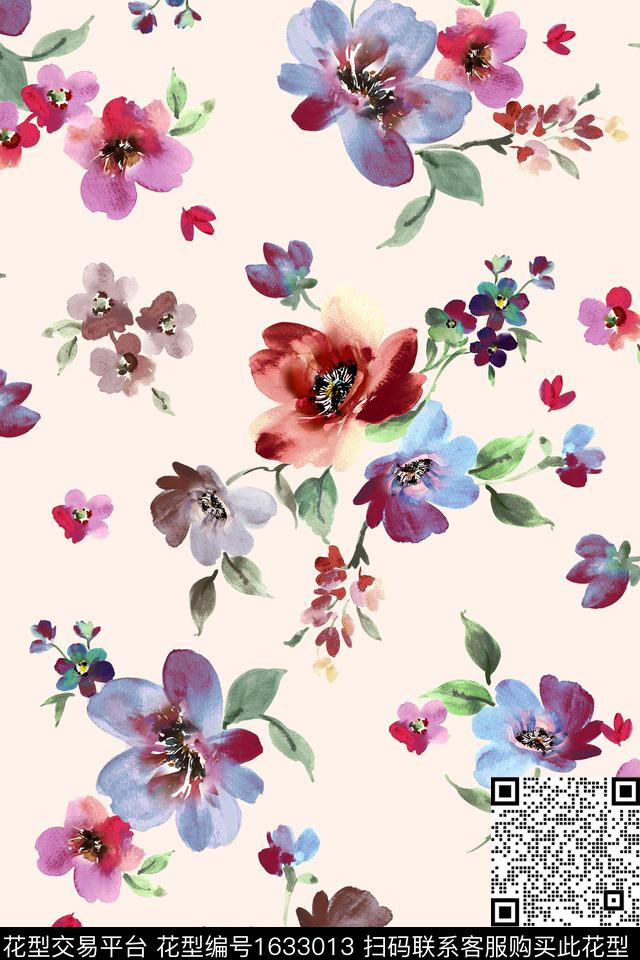 年轻女装花卉水彩花卉数码印花花型下载（图片编号: 1633013） - 瓦栏（Walan）