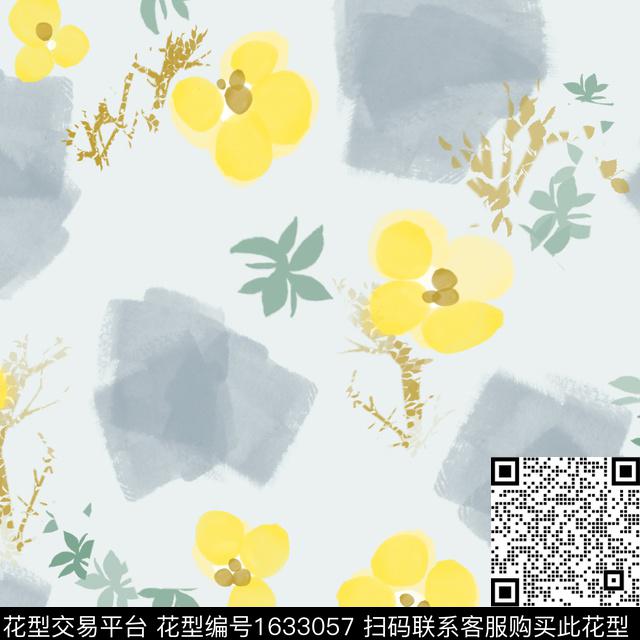 花卉水彩笔触数码印花花型下载（图片编号: 1633057） - 瓦栏（Walan）