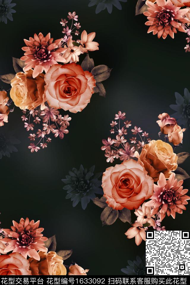 影花中东大花数码印花花型下载（图片编号: 1633092） - 瓦栏（Walan）
