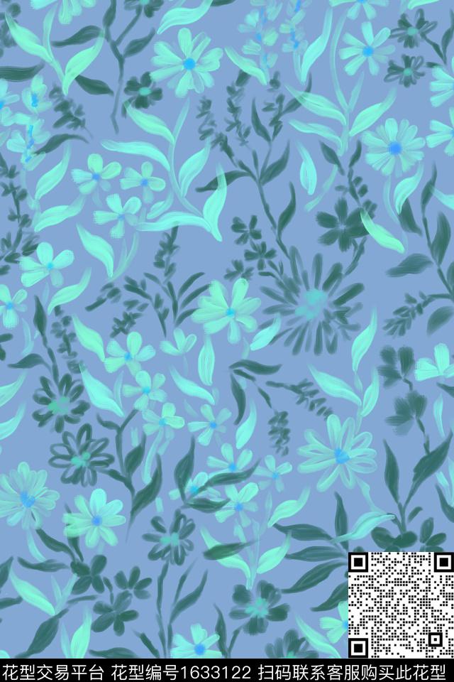 剪影花卉油画花型数码印花花型下载（图片编号: 1633122） - 瓦栏（Walan）
