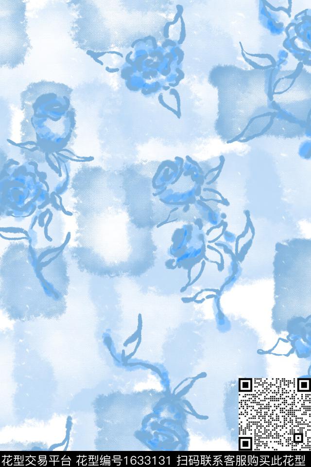 花卉水彩几何数码印花花型下载（图片编号: 1633131） - 瓦栏（Walan）