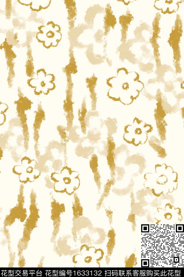 花卉简约笔触数码印花花型下载（图片编号: 1633132） - 瓦栏（Walan）