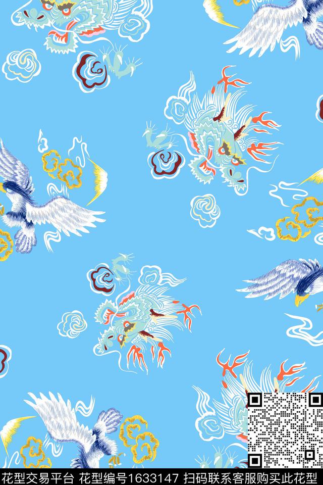 中国风旗袍龙数码印花花型下载（图片编号: 1633147） - 瓦栏（Walan）