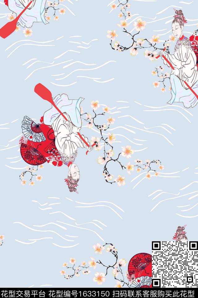 中国风人物跳接数码印花花型下载（图片编号: 1633150） - 瓦栏（Walan）