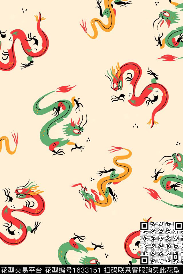 跳接中国风龙数码印花花型下载（图片编号: 1633151） - 瓦栏（Walan）