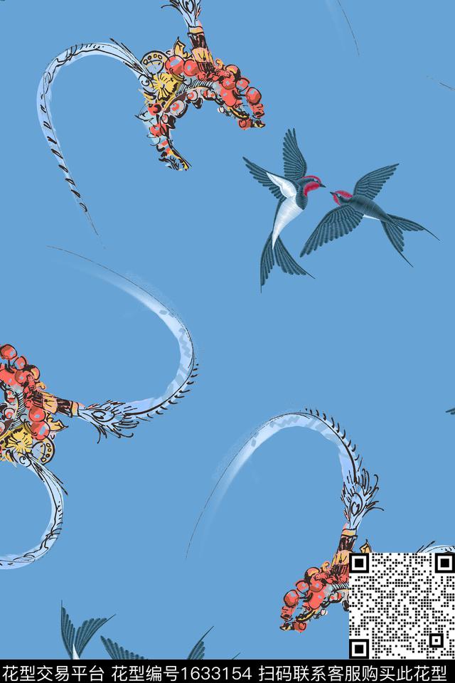 中国风头饰燕子数码印花花型下载（图片编号: 1633154） - 瓦栏（Walan）