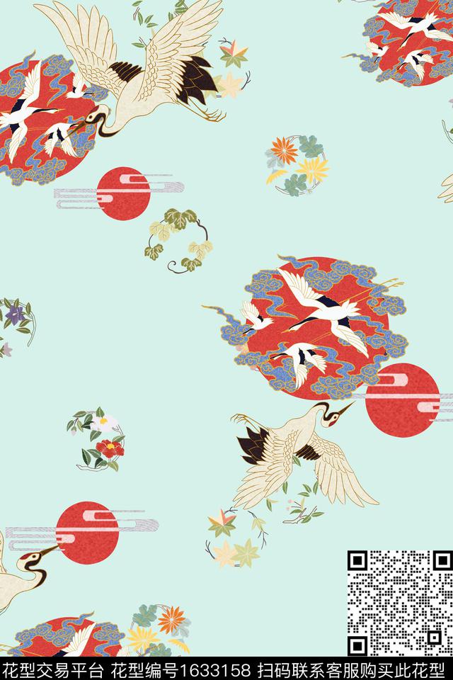 中国风仙鹤祥云数码印花花型下载（图片编号: 1633158） - 瓦栏（Walan）