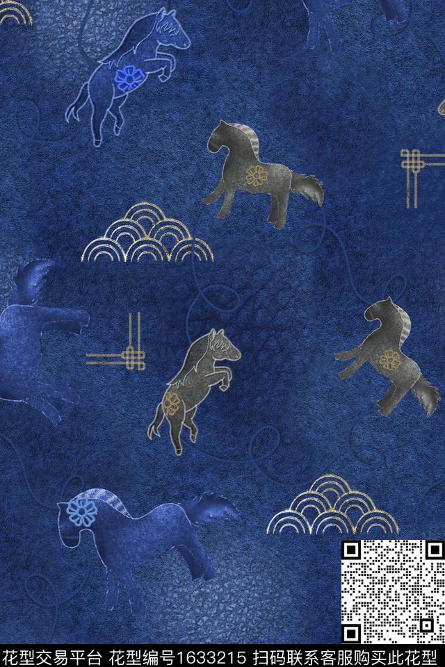 马中国风抽象数码印花花型下载（图片编号: 1633215） - 瓦栏（Walan）