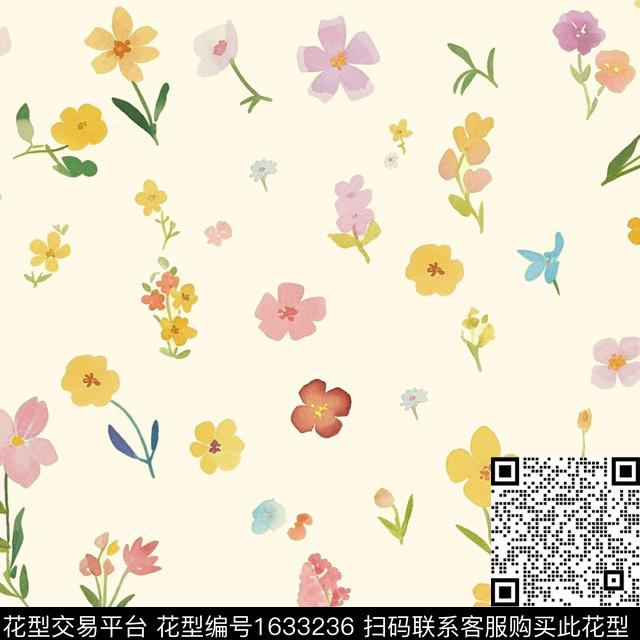 小清新水彩花卉花卉数码印花花型下载（图片编号: 1633236） - 瓦栏（Walan）