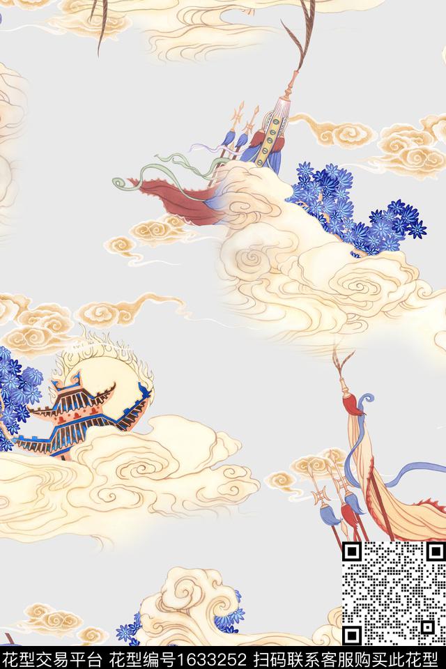 中国风祥云跳接数码印花花型下载（图片编号: 1633252） - 瓦栏（Walan）