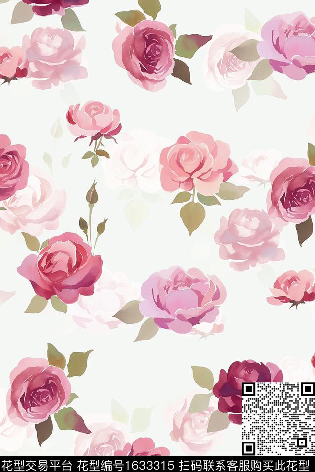 小清新影花花卉数码印花花型下载（图片编号: 1633315） - 瓦栏（Walan）
