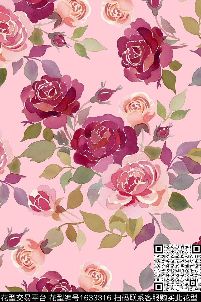 水彩花卉花卉春夏花型数码印花花型下载（图片编号: 1633316） - 瓦栏（Walan）