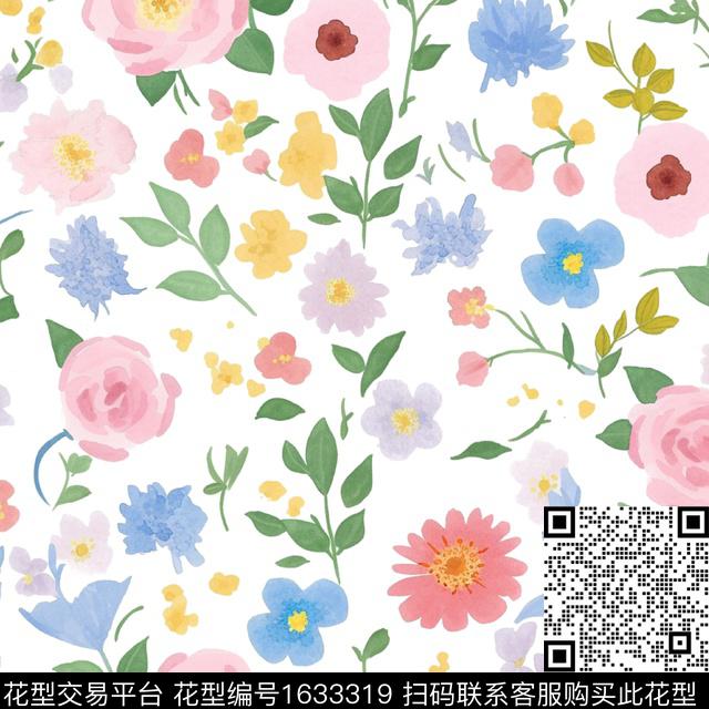 小清新水彩花卉花卉数码印花花型下载（图片编号: 1633319） - 瓦栏（Walan）