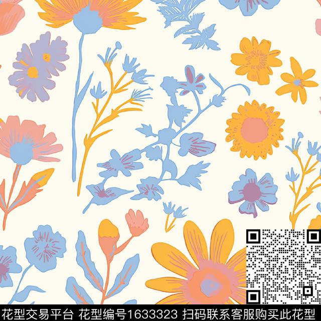清爽底花卉花卉春夏花型数码印花花型下载（图片编号: 1633323） - 瓦栏（Walan）