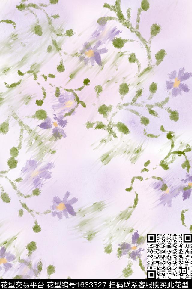 小清新花卉水彩数码印花花型下载（图片编号: 1633327） - 瓦栏（Walan）